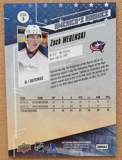 НХЛ Зак Веренски Коламбус Блю Джекетс № 3 1