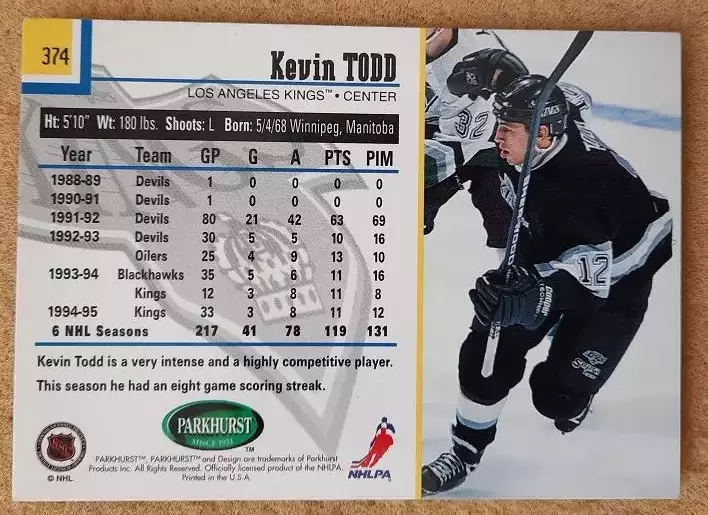 НХЛ Кевин Тодд Лос-Анжелес Кингз № 374 1