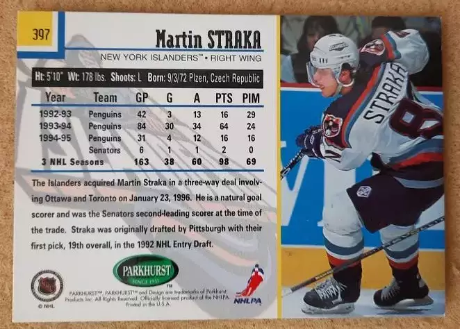 НХЛ Мартин Страка Нью-Йорк Айлендерс № 397 1
