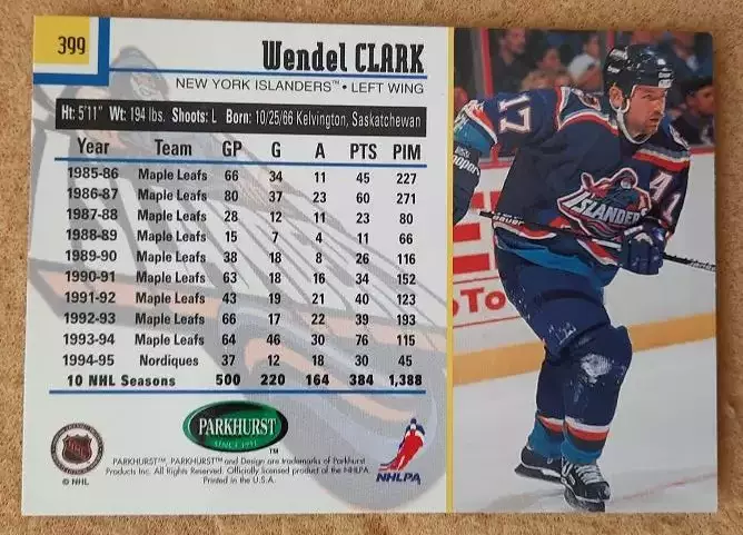 НХЛ Вендель Кларк Нью-Йорк Айлендерс № 399 1