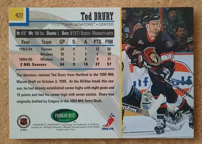 НХЛ Тед Друри Оттава Сенаторз № 422 1