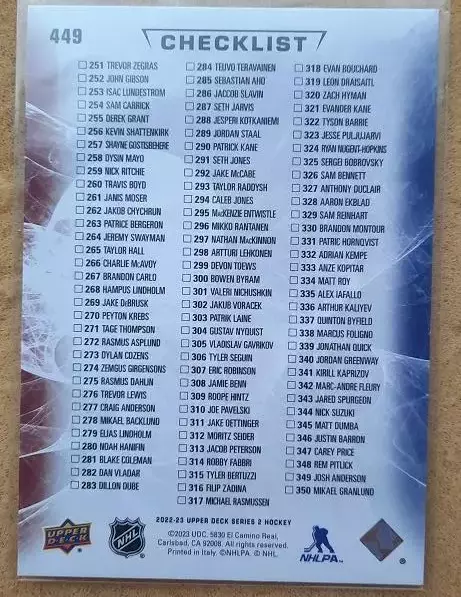 НХЛ Натан Маккиннон Колорадо Эвеланш Леон Драйзайтль Эдмонтон № 449 чек-лист 1
