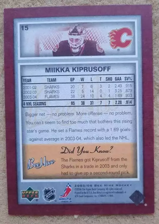 НХЛ Микка Кипрусофф Калгари Флэймз № 15 1