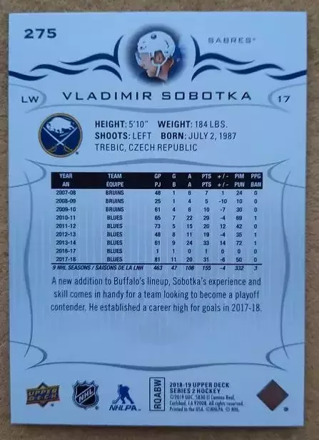 НХЛ Владимир Соботка Сент-Луис Блюз Омск № 275 1