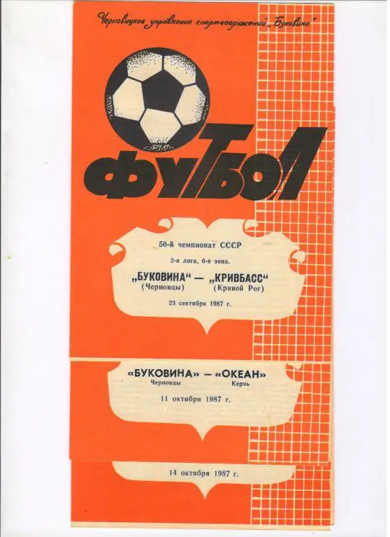 Буковина Черновцы - Кривбасс Кривой Рог 23.09.1987