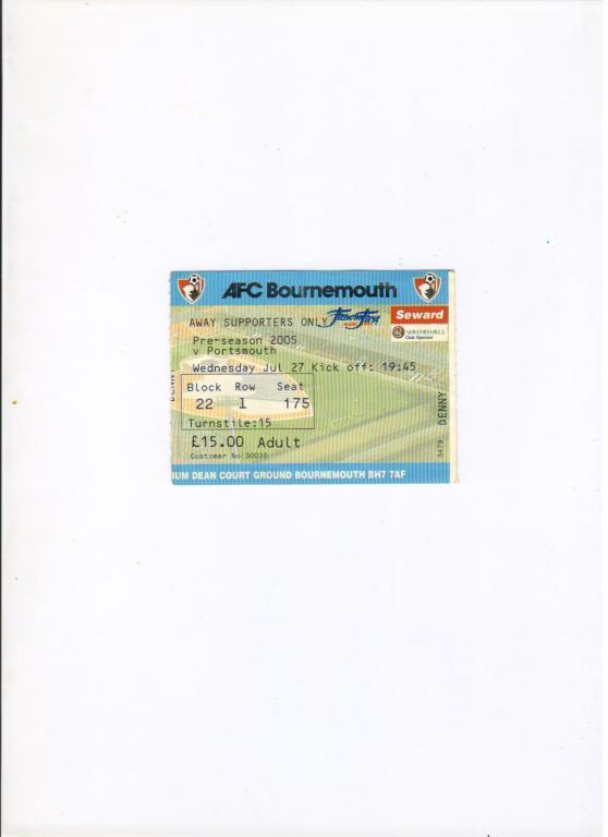 билет Борнмут - Портсмут 27.07.2005 Англия