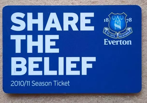 билет клуба Эвертон Ливерпуль Англия на сезон 2010/2011