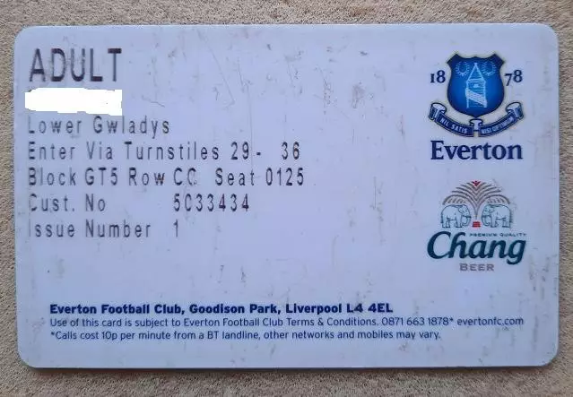билет клуба Эвертон Ливерпуль Англия на сезон 2010/2011 1