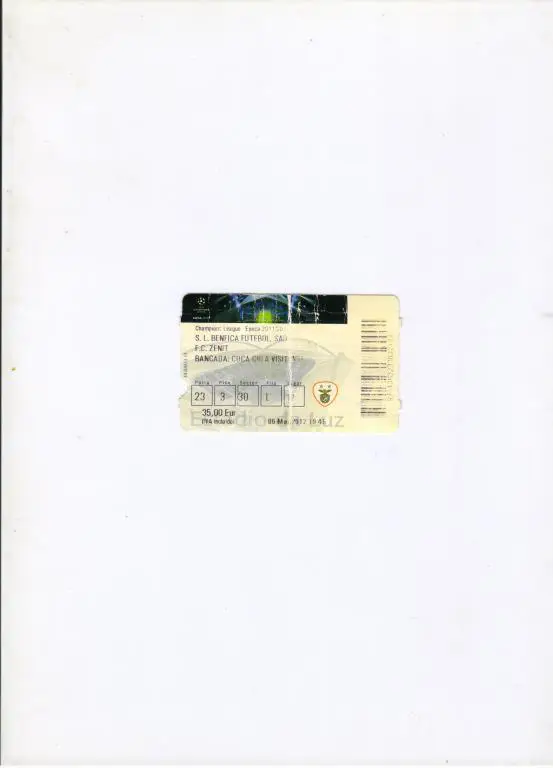 билет Бенфика Лиссабон Португалия - Зенит Санкт-Петербург 06.03.2012 ЛЧ