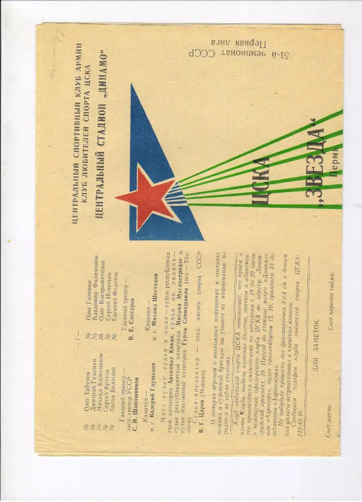 ЦСКА Москва - Звезда Пермь 17.09.1988 клф