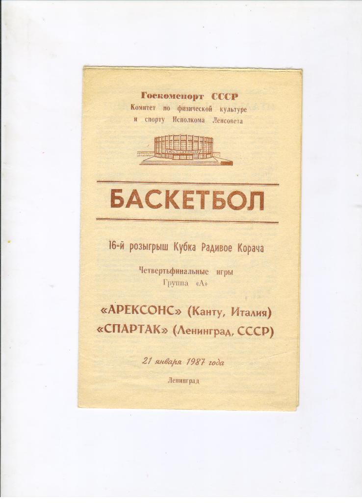 Спартак Ленинград - Арексонс Канту Италия 21.01.1987 Кубок Корача