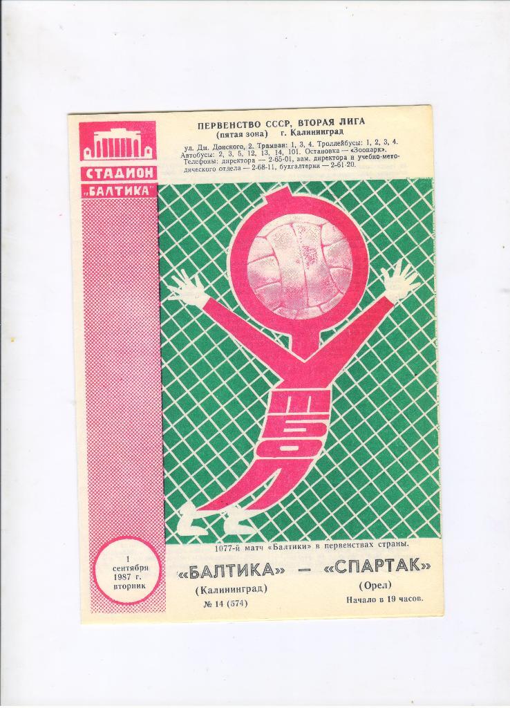 Балтика Калининград - Спартак Орел 01.09.1987