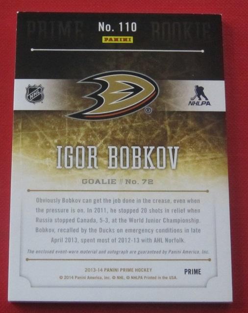 2013-14 НХЛ Игорь Бобков Магнитогорск Анахайм Дакс Адмирал 158/199 джерси 1