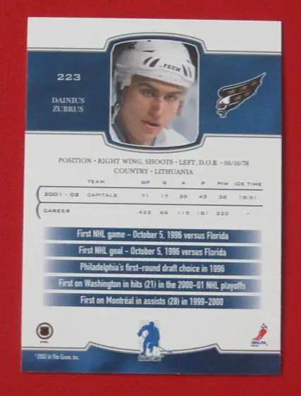НХЛ Дайнюс Зубрус Вашингтон Кэпиталз Тольятти №223 1
