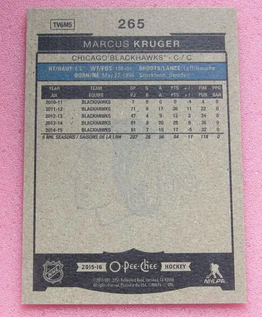 НХЛ Маркус Крюгер Чикаго Блэкхокс № 265 1