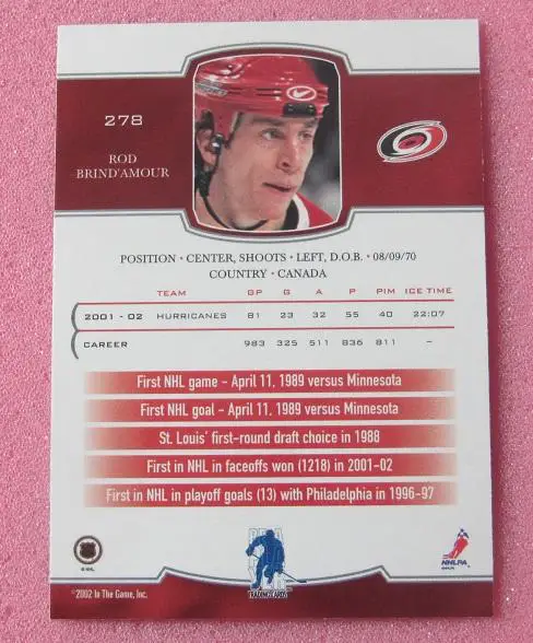 НХЛ Род Бриндамор Каролина Харрикейнз №278 1