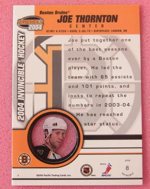 НХЛ Джо Торнтон Бостон Брюинз № 8 1