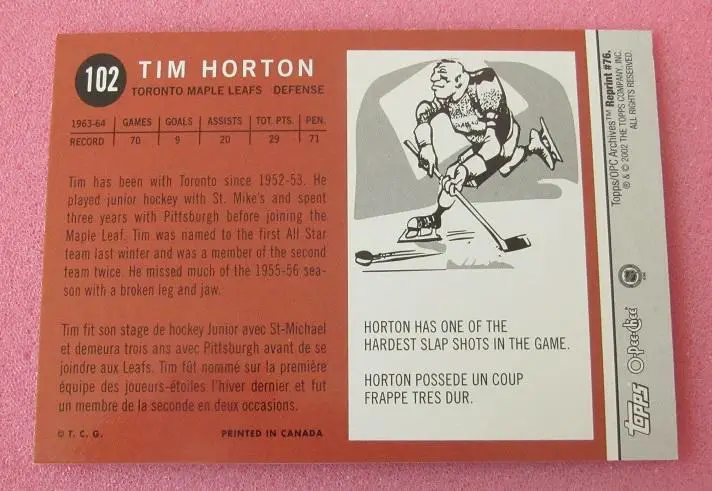 НХЛ Тим Хортон Торонто Мэйпл Лифс №102 1