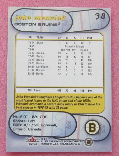 НХЛ Джон Венсинк Бостон Брюинз № 38 1