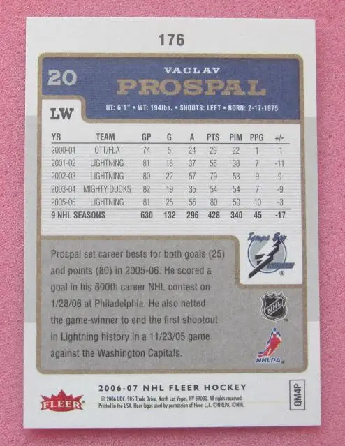 НХЛ Вацлав Проспал Тампа Бэй Лайтнинг № 176 1