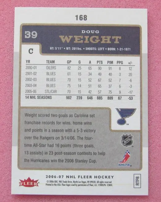 НХЛ Дуг Уайт Сент-Луис Блюз № 168 1