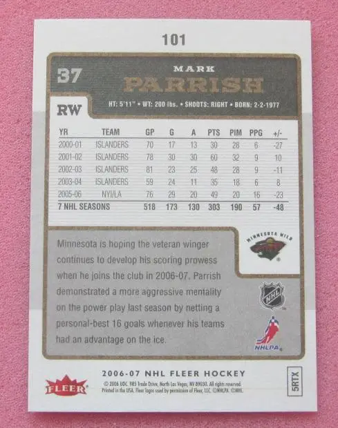 НХЛ Марк Пэрриш Миннесота Уайлд № 101 1