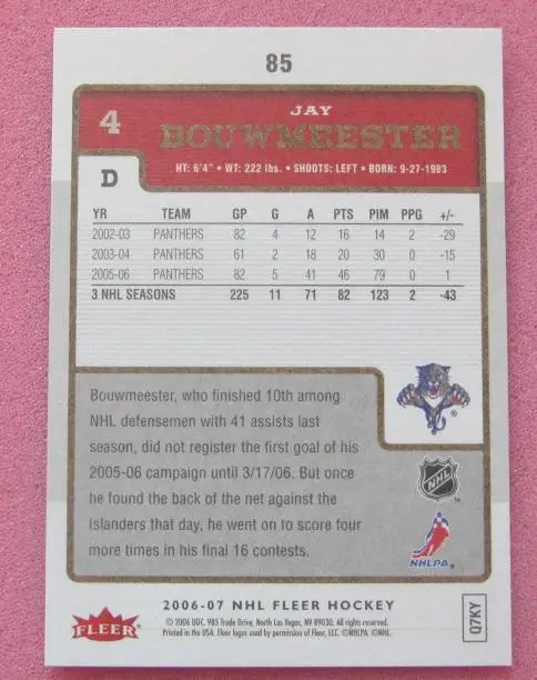 НХЛ Джей Боумистер Флорида Пантерз № 85 1