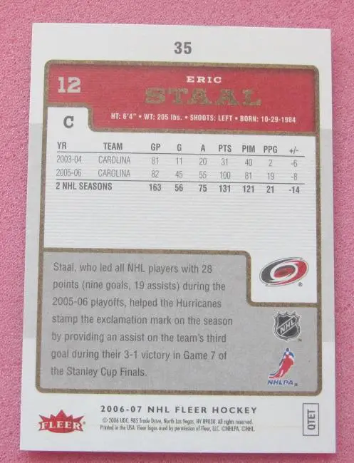 НХЛ Эрик Стаал Каролина Харрикейнз № 35 1