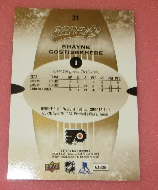 НХЛ Шейн Гостисбеер Филадельфия Флайерз № 31 1