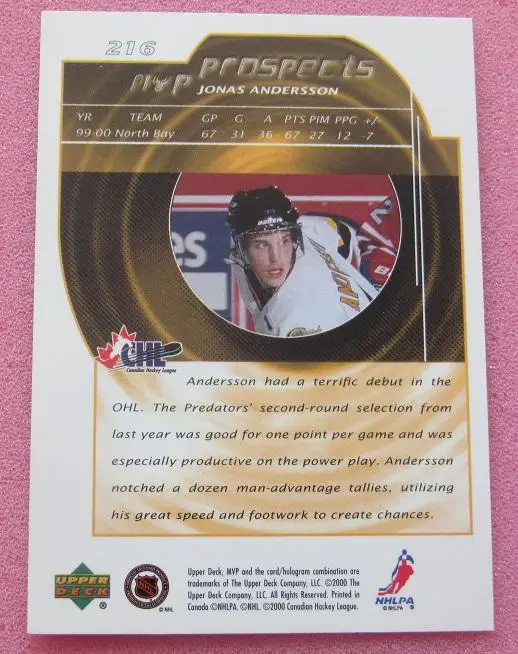 НХЛ Юнас Андерссон Норт-Бэй Сентенниалс Минск Казань Нижний Ханты-Мансийск №216 1
