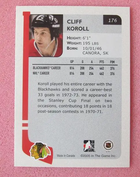 НХЛ Клифф Королл Чикаго Блэкхокс № 176 1