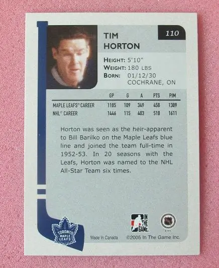 НХЛ Тим Хортон Торонто Мэйпл Лифс № 110 1