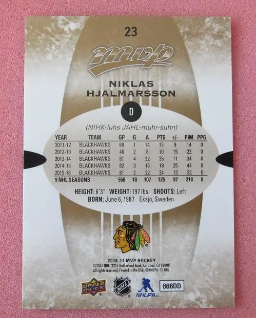 НХЛ Никлас Яльмарссон Чикаго Блэкхокс №23 1