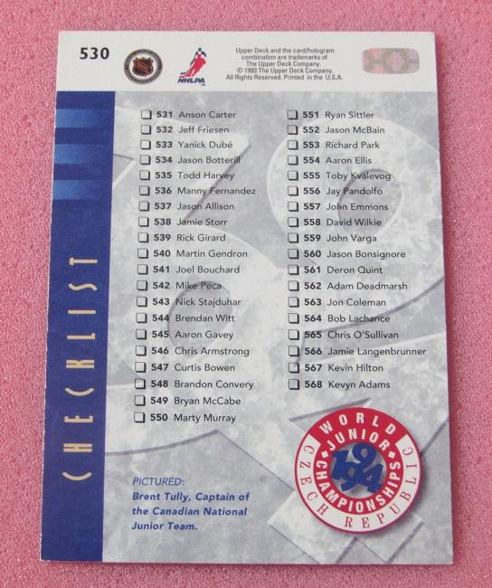 карточка автограф Брент Талли Канада НХЛ 530 1