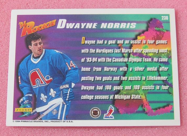 карточка автограф Дуэйн Норрис Канада Квебек Нордикс НХЛ 238 1