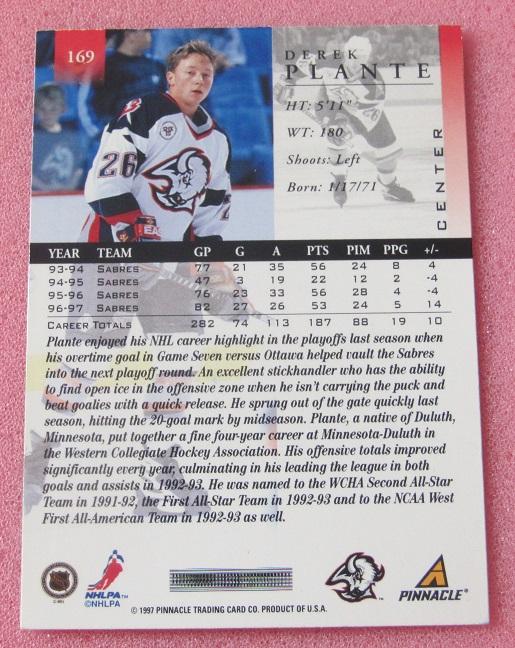 карточка автограф Дерек Плант США Баффало Сейбрз НХЛ 169 1