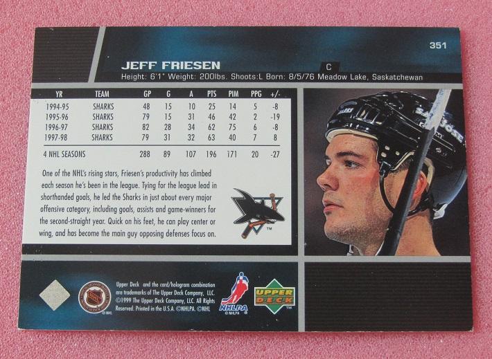 карточка автограф Джефф Фризен Канада Сан-Хосе Шаркс НХЛ 351 1