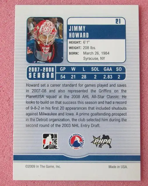 НХЛ Джимми Ховард Гранд-Рапидс Гриффинс № 21 1