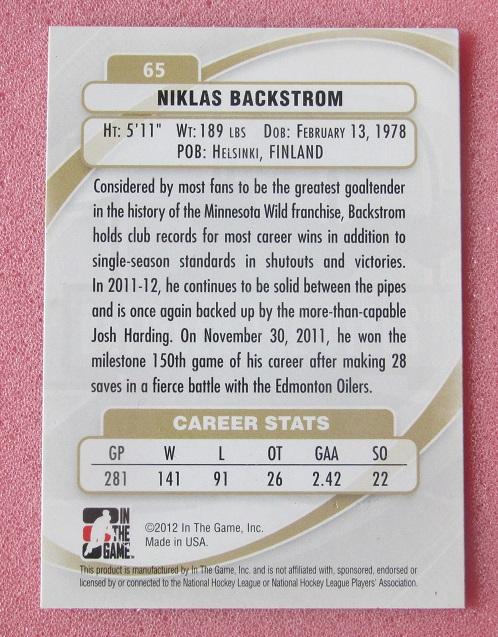 НХЛ Никлас Бекстрем Миннесота Уайлд № 65 1
