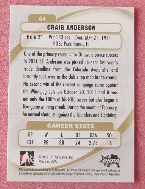 НХЛ Крейг Андерсон Оттава сенаторз № 64 1