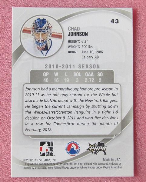 НХЛ Чад Джонсон Коннектикут Уэйл № 43 1