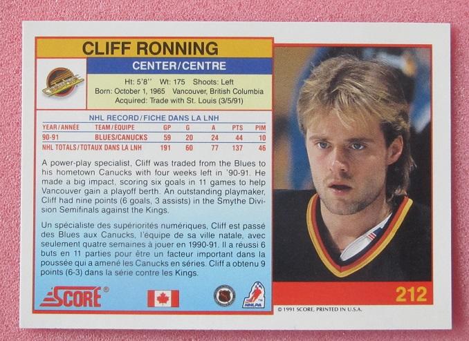 НХЛ Клиф Реннинг Ванкувер Кэнакс № 212 кан 1