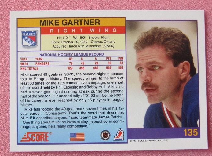 НХЛ Майк Гартнер Нью-Йорк Рейнджерс № 135 1
