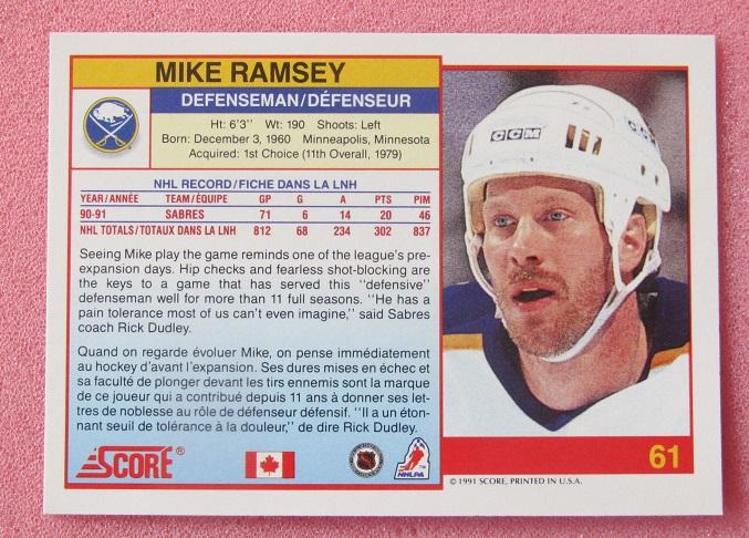 НХЛ Майк Рэмси Баффало Сейбрз № 61 1