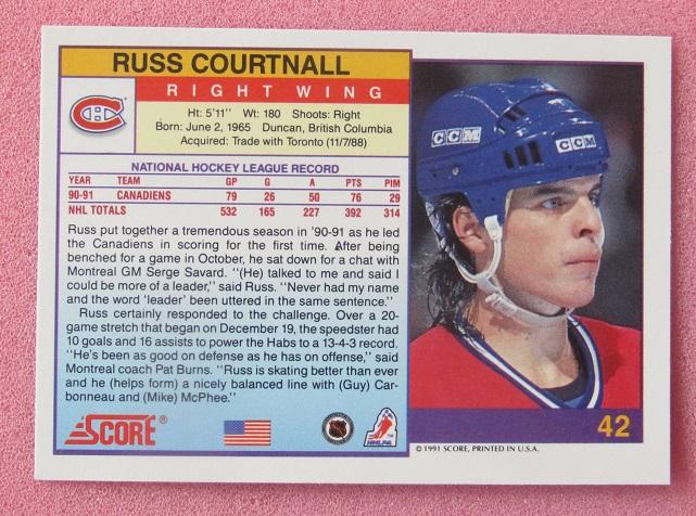 НХЛ Рассел Куртнолл Монреаль Канадиенс № 42 1