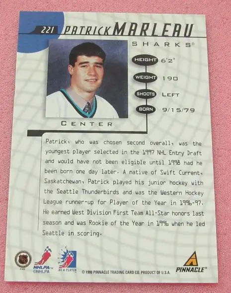НХЛ Патрик Марло САн-Хосе Шаркс № 221 1