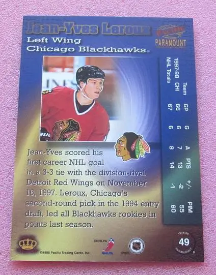 НХЛ Жан-Ив Леру Чикаго Блэкхокс № 49 1