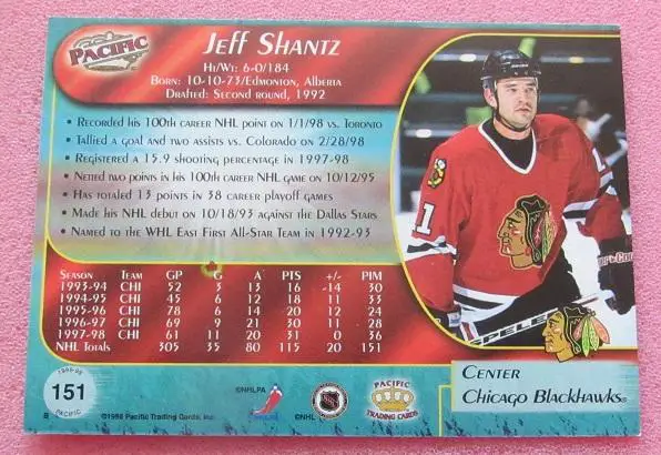 НХЛ Джефф Шантц Чикаго Блэкхокс № 151 1