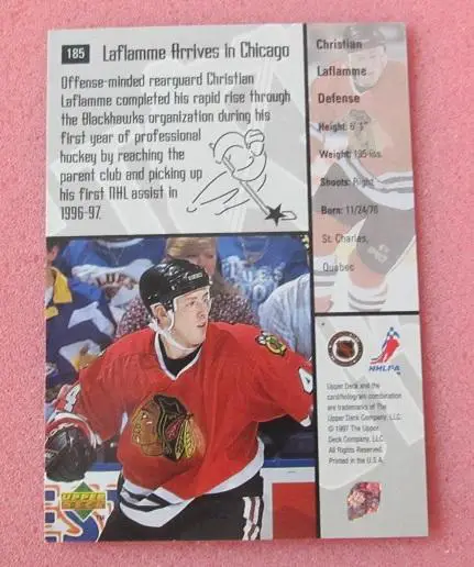 НХЛ Кристиан Лафламме Чикаго Бэкхокс № 185 1