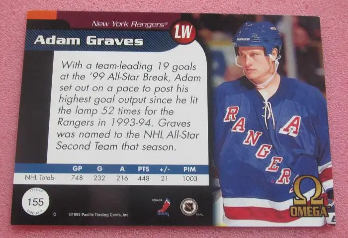 НХЛ Адам Грейвз Нью-Йорк Рейнджерс № 155 1